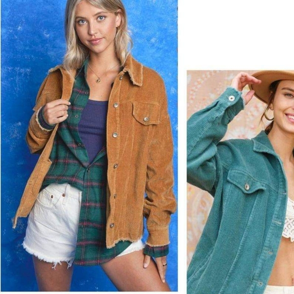 Raw Edge Corduroy Shirt Jacket 